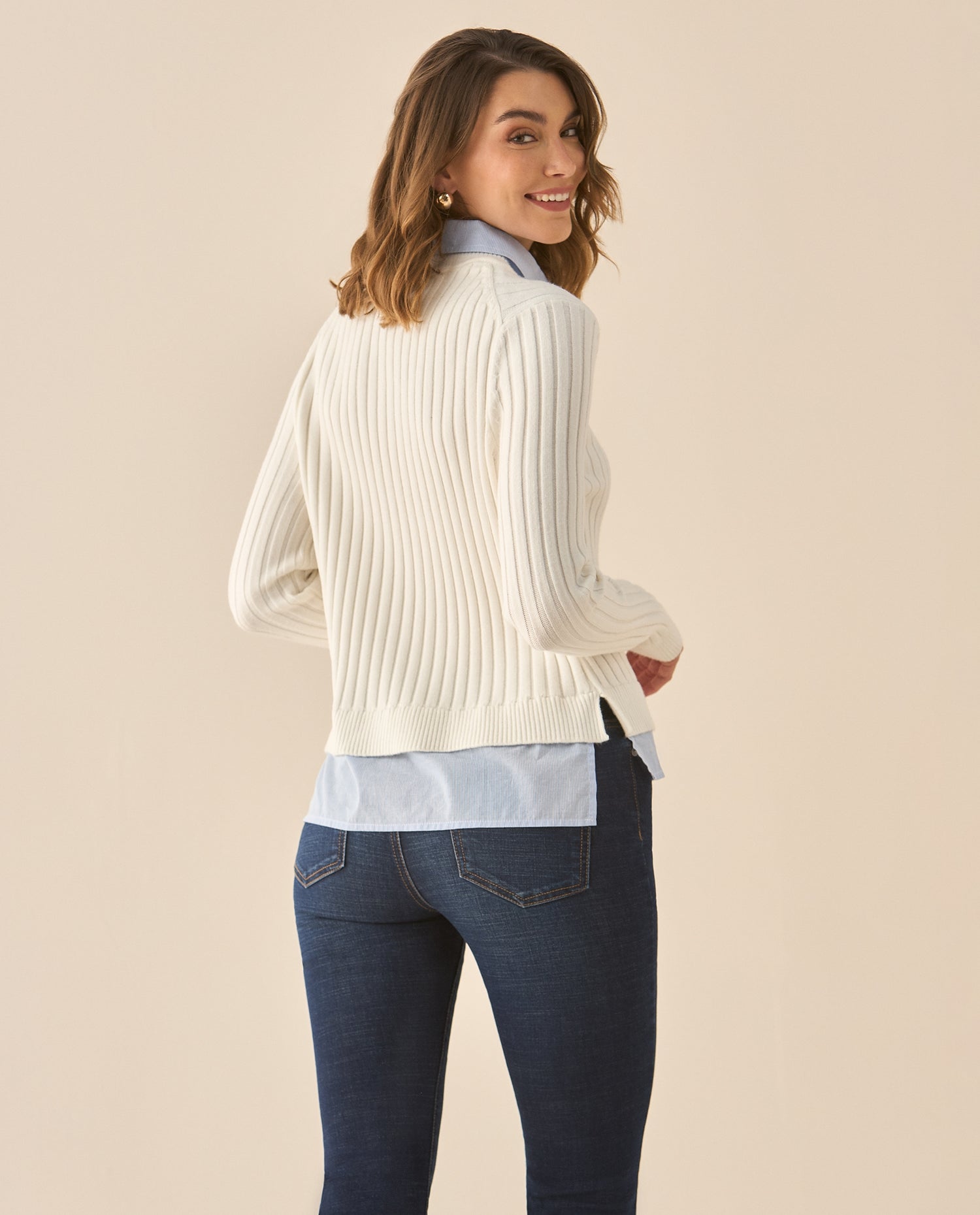 Buzo con textura suave imitación camisa para mujer  - Crudo