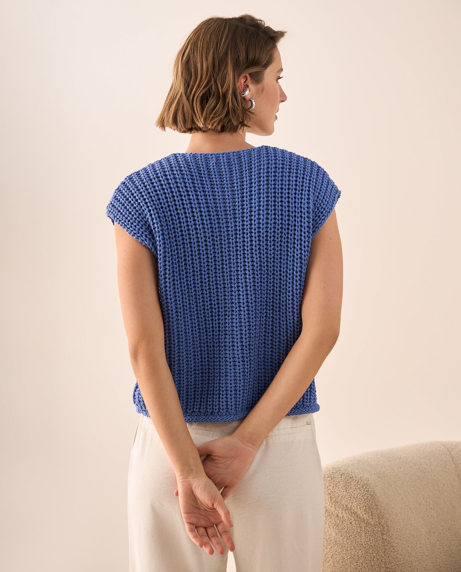 Chaleco Tejido Textura Waffle Azul - Azul