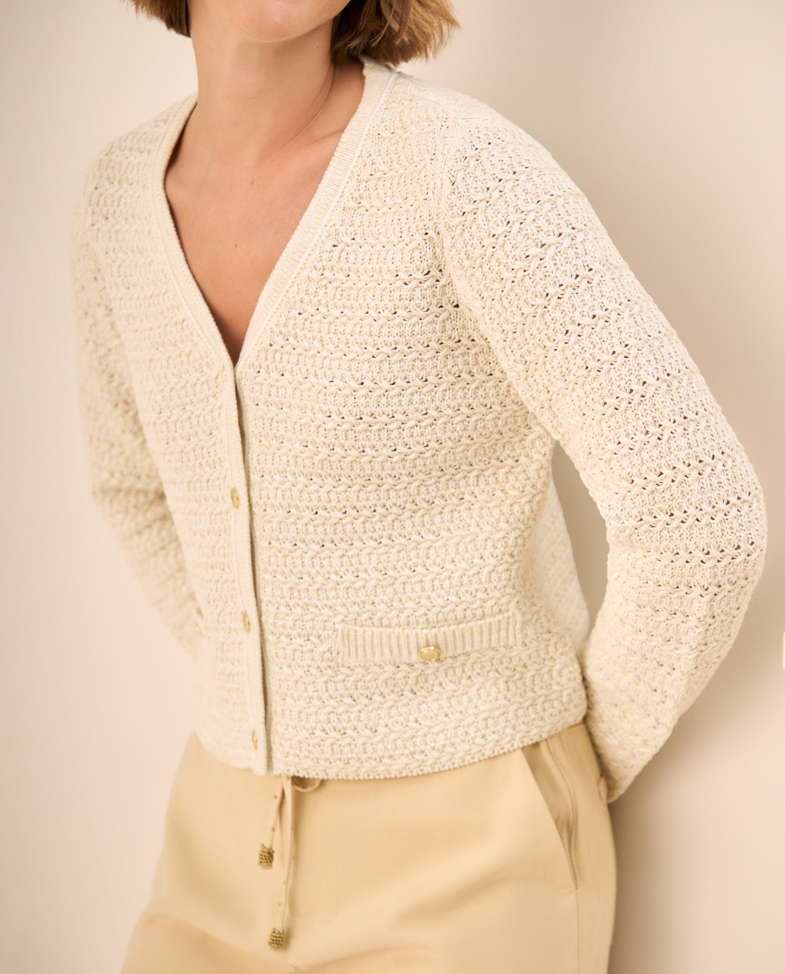 Cardigan Tejido Calado Crudo Premium - Crudo 34_669G209_CRU111001_0