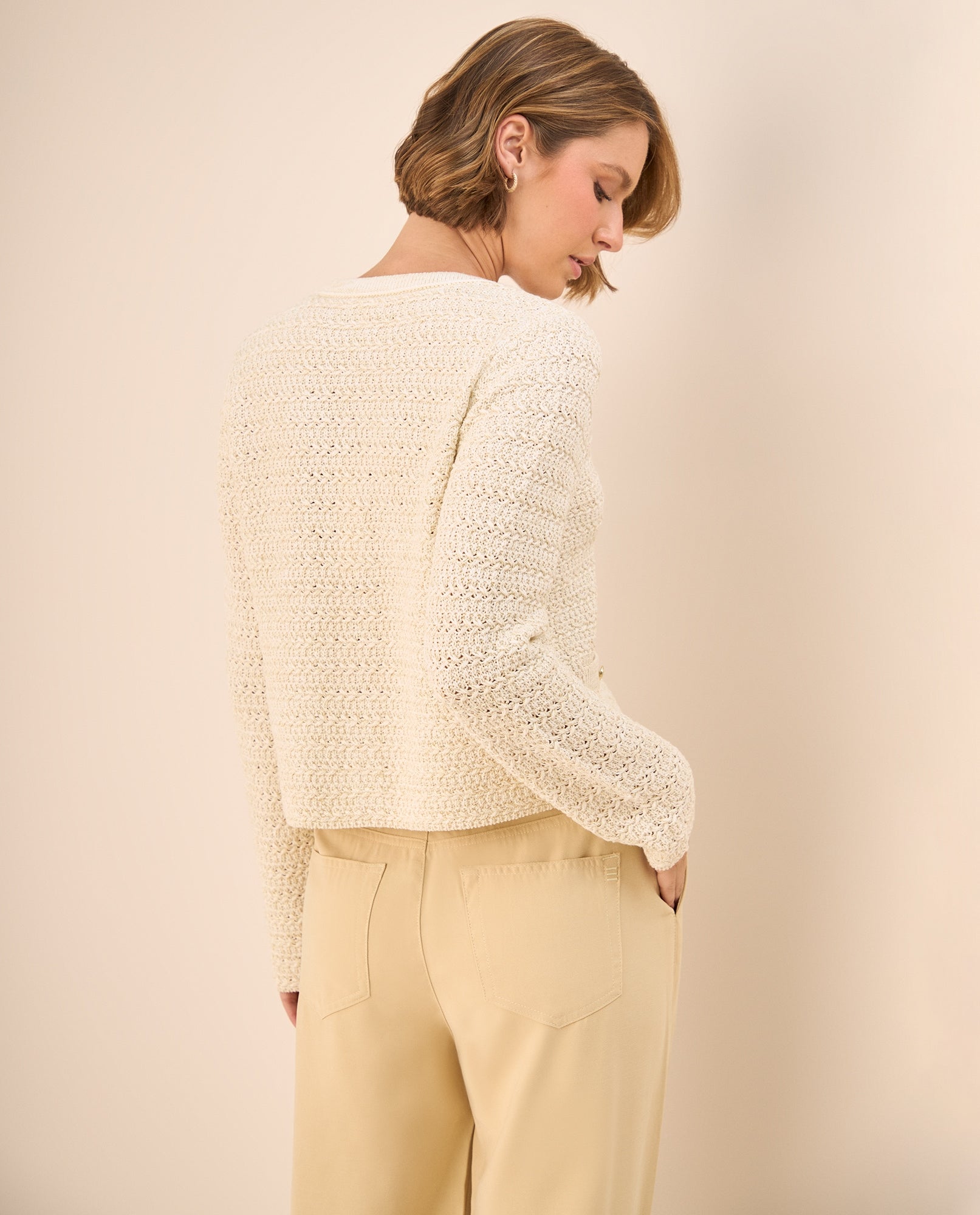 Cardigan Tejido Calado Crudo Premium - Crudo 34_669G209_CRU111001_4