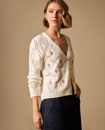 Cardigan Tejido Calado con Bordados Florales - Crudo
