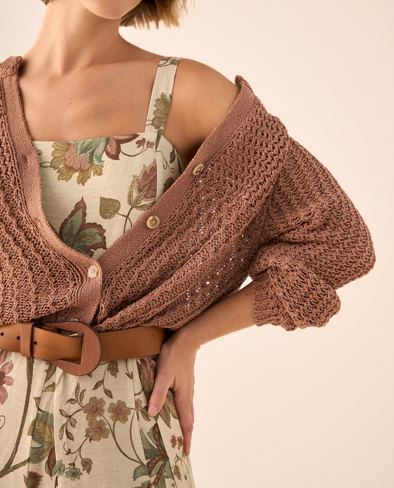 Cardigan Tejido Calado Café Ladrillo - Café