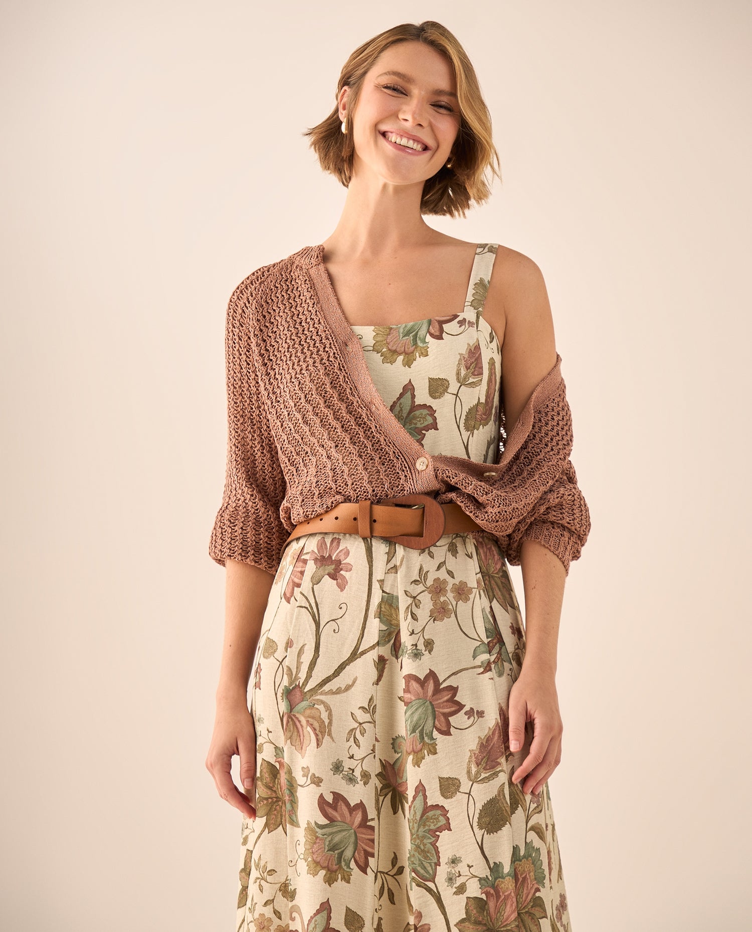 Cardigan Tejido Calado Café Ladrillo - Café