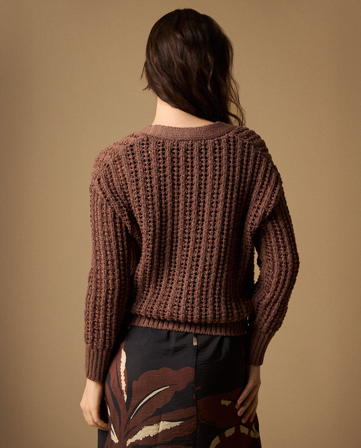 Cardigan Tejido Calado Marrón - Café