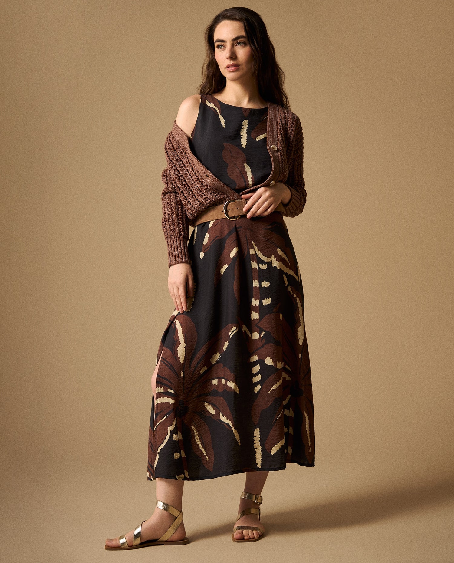 Cardigan Tejido Calado Marrón - Café