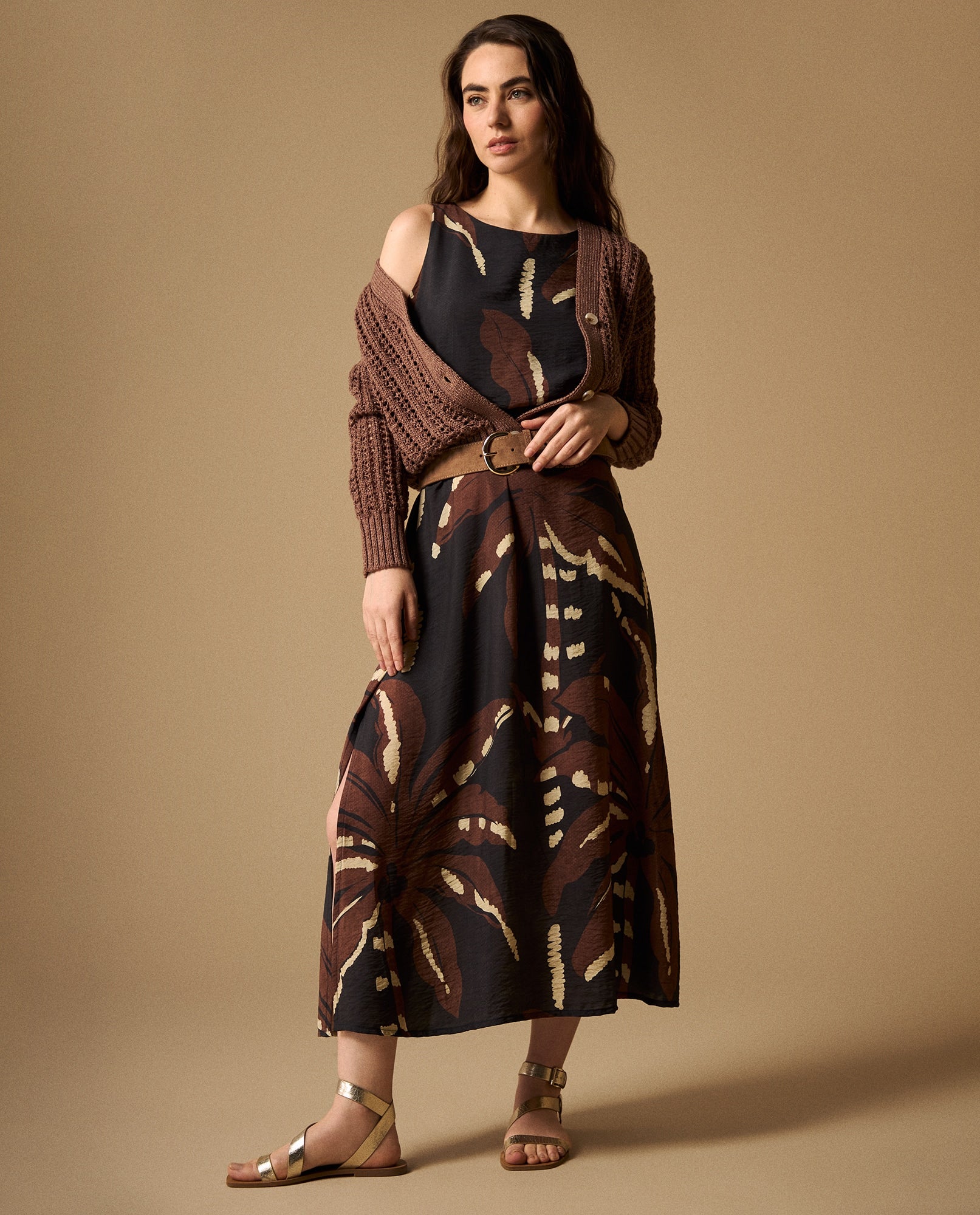 Cardigan Tejido Calado Marrón - Café 34_669G222_CAF161334_5
