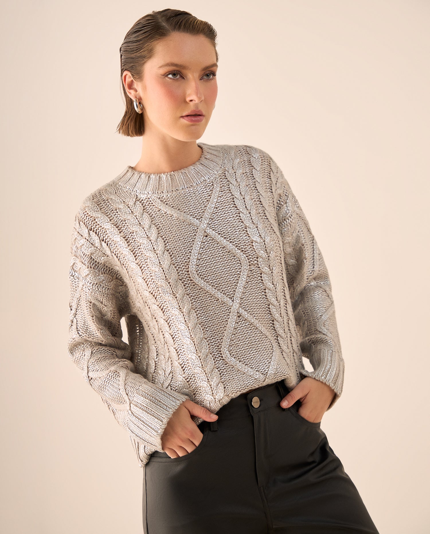 Suéter tejido cuello tortuga - Gris