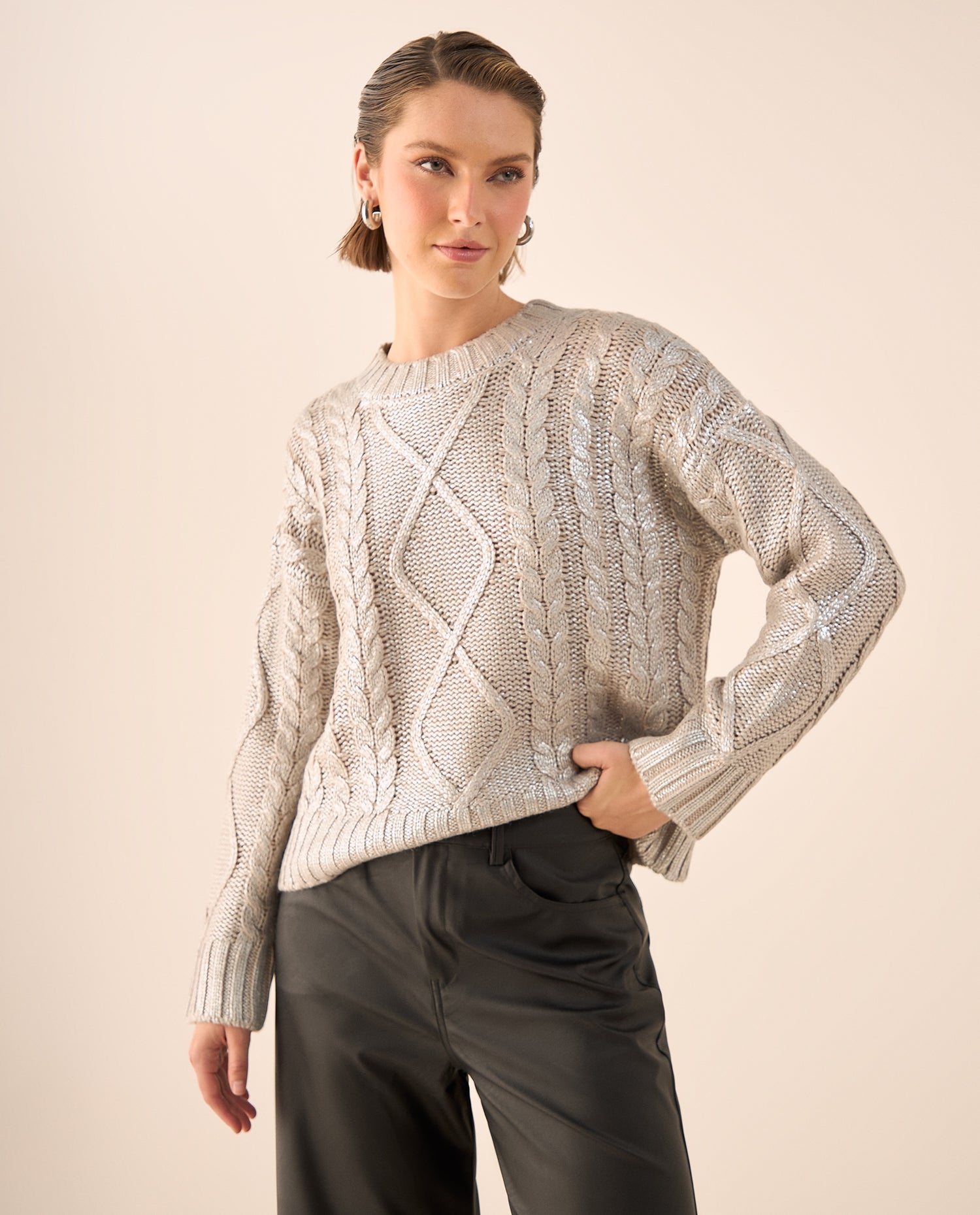 Suéter tejido cuello tortuga - Gris