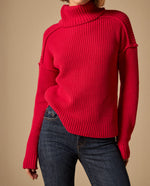 Suéter Rojo Cuello Alto Acanalado - Rojo