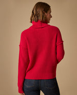 Suéter Rojo Cuello Alto Acanalado - Rojo