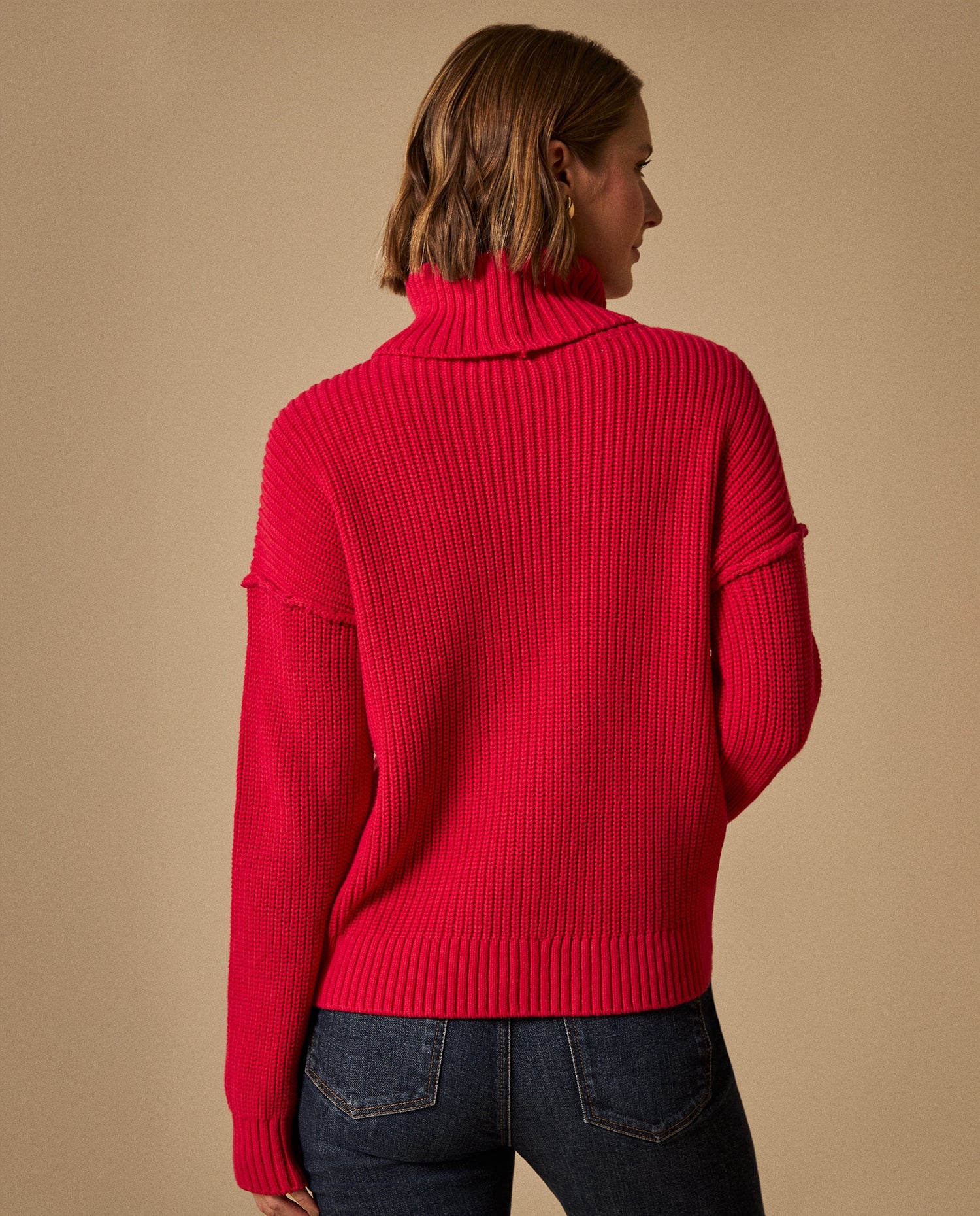 Suéter Rojo Cuello Alto Acanalado - Rojo