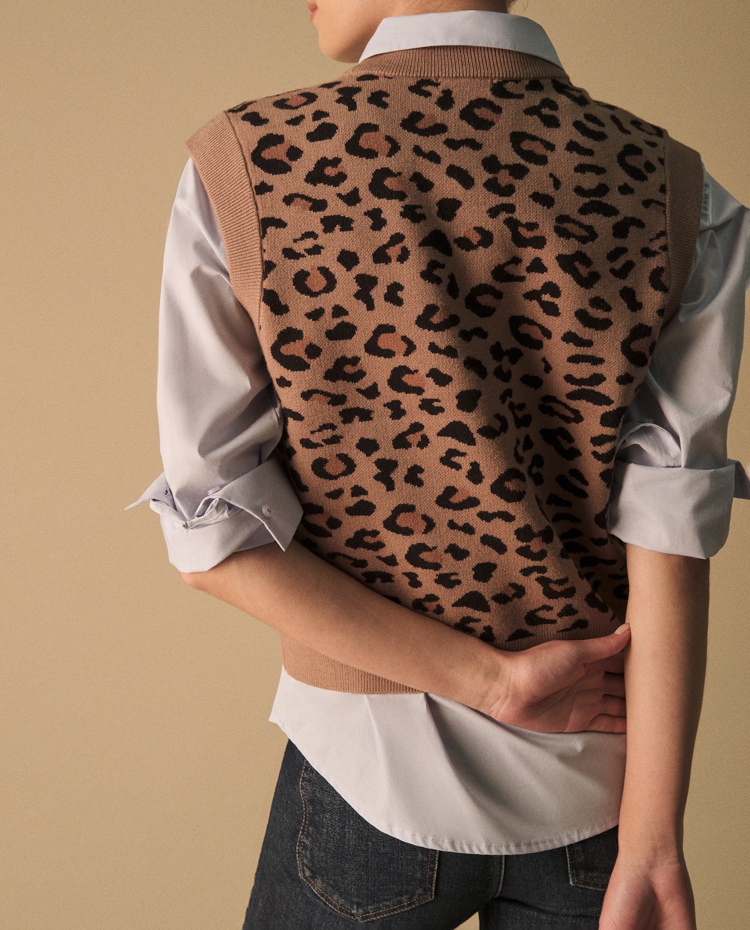 Chaleco Tejido Animal Print Beige - Beige