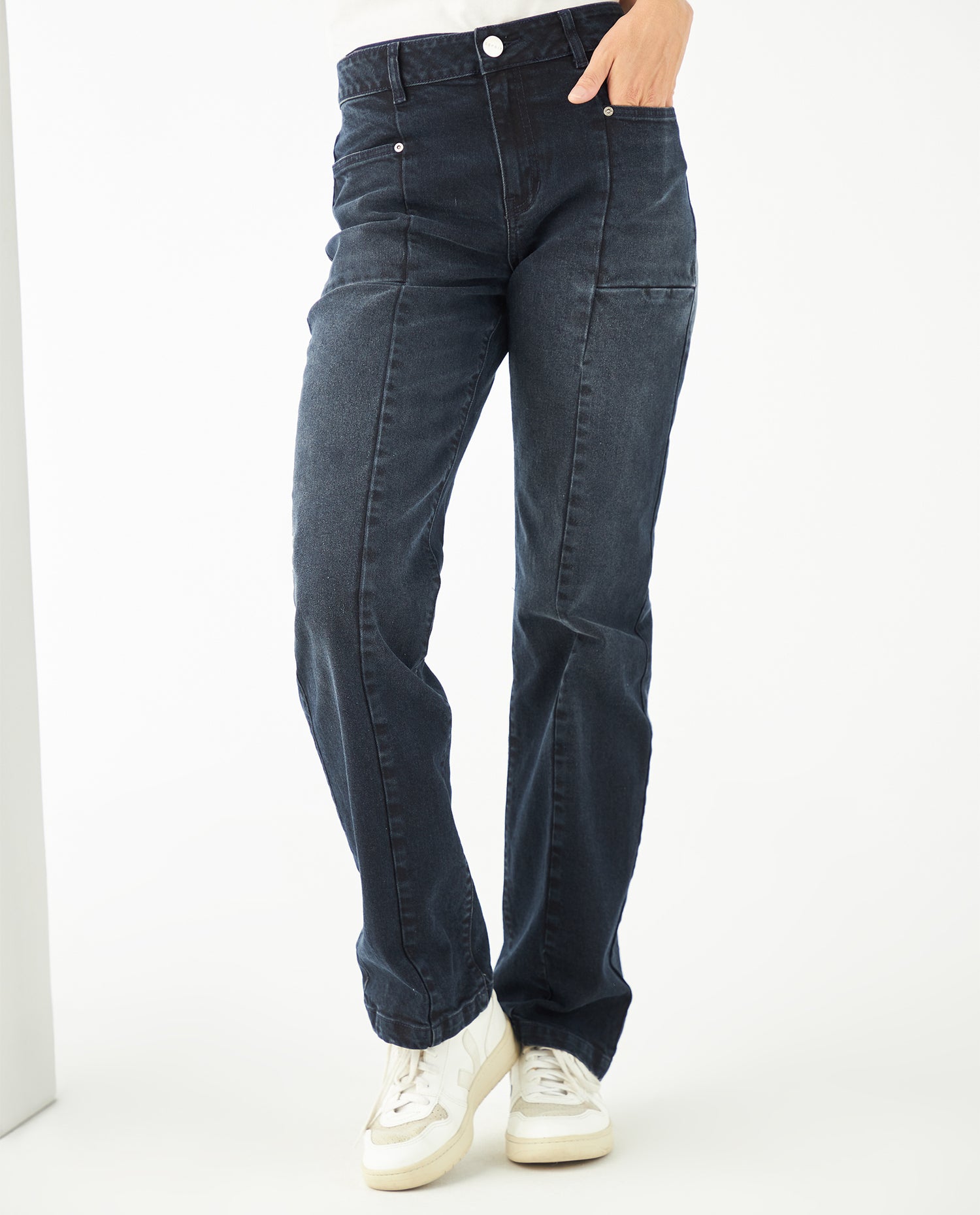 Jean Stright fit cuatro bolsillos para mujer - Azul