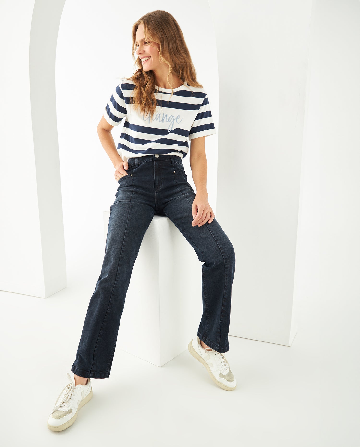 Jean Stright fit cuatro bolsillos para mujer - Azul