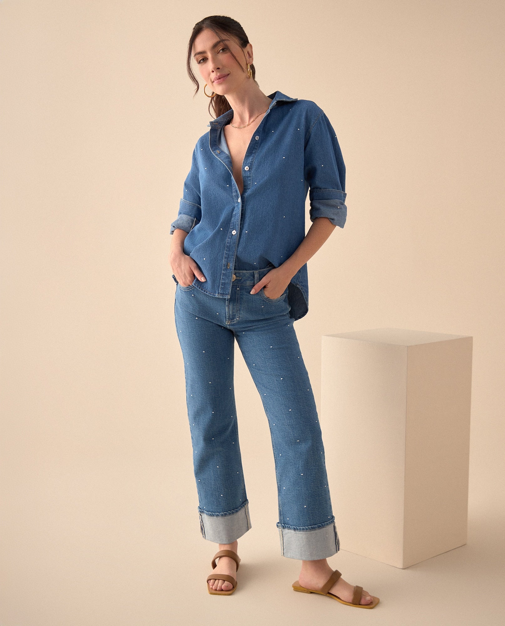 Jean de ruedo con guardapolvo para mujer - Azul 34_671G020_AZU174027_0