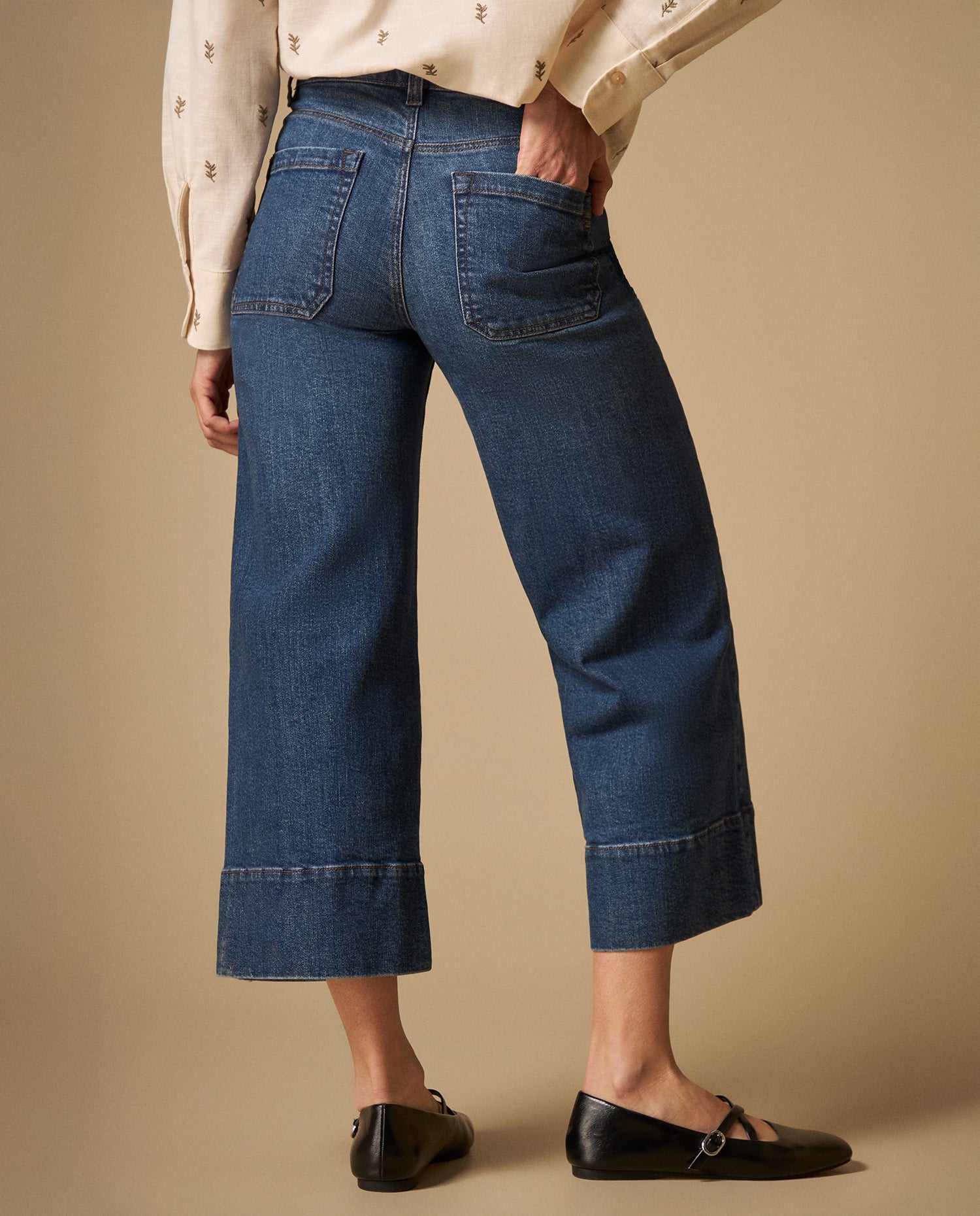 Jean culotte largo crop silueta amplia - Azul