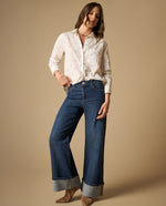 Jean wide leg con ruedo doblado - Azul