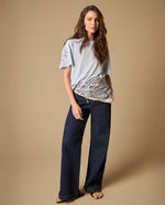 Pantalón denim liviano con pretina elástica y cordón ajustable - Azul
