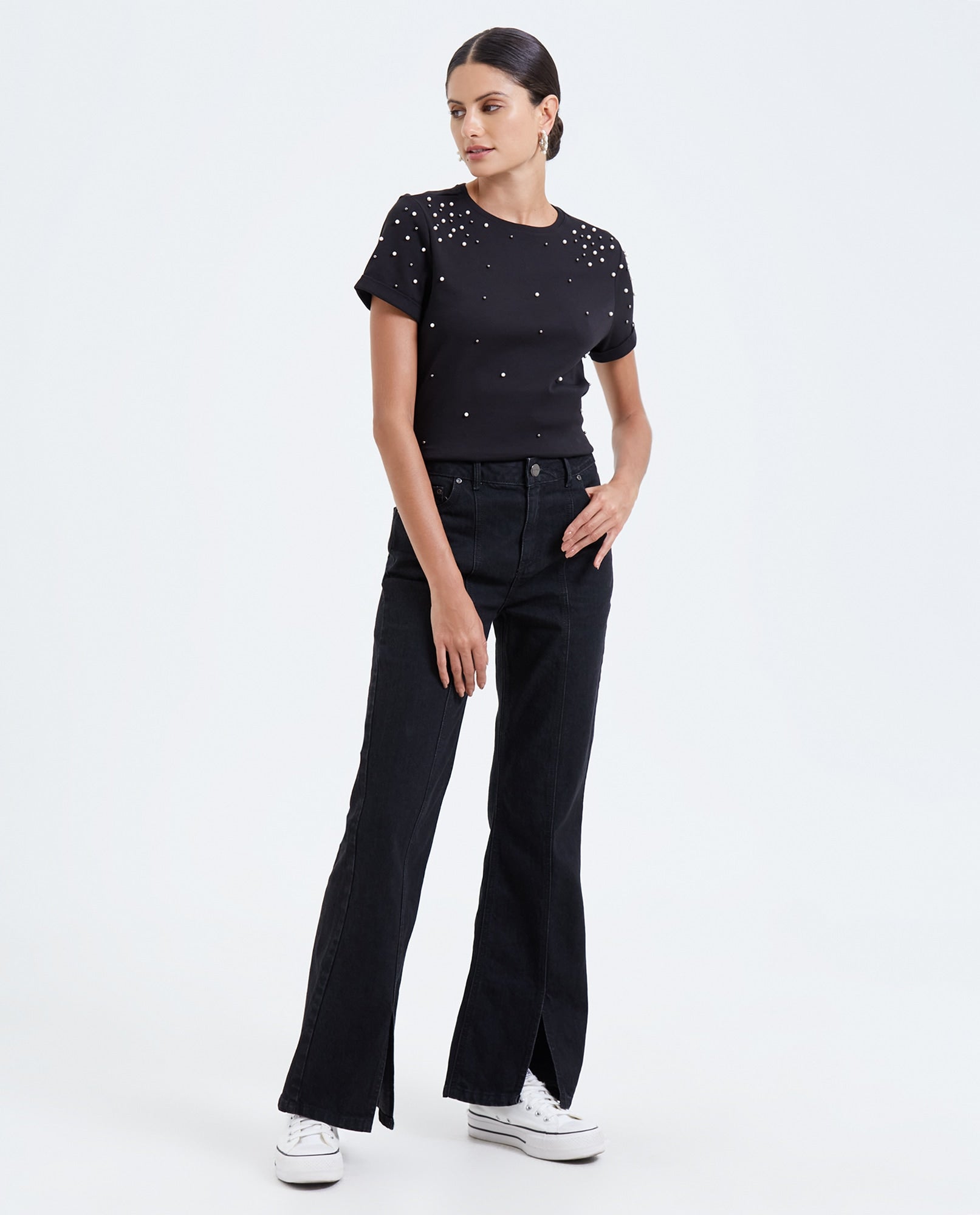 Jean Flare oscuro para mujer - Negro 34_672E014_A02759_0