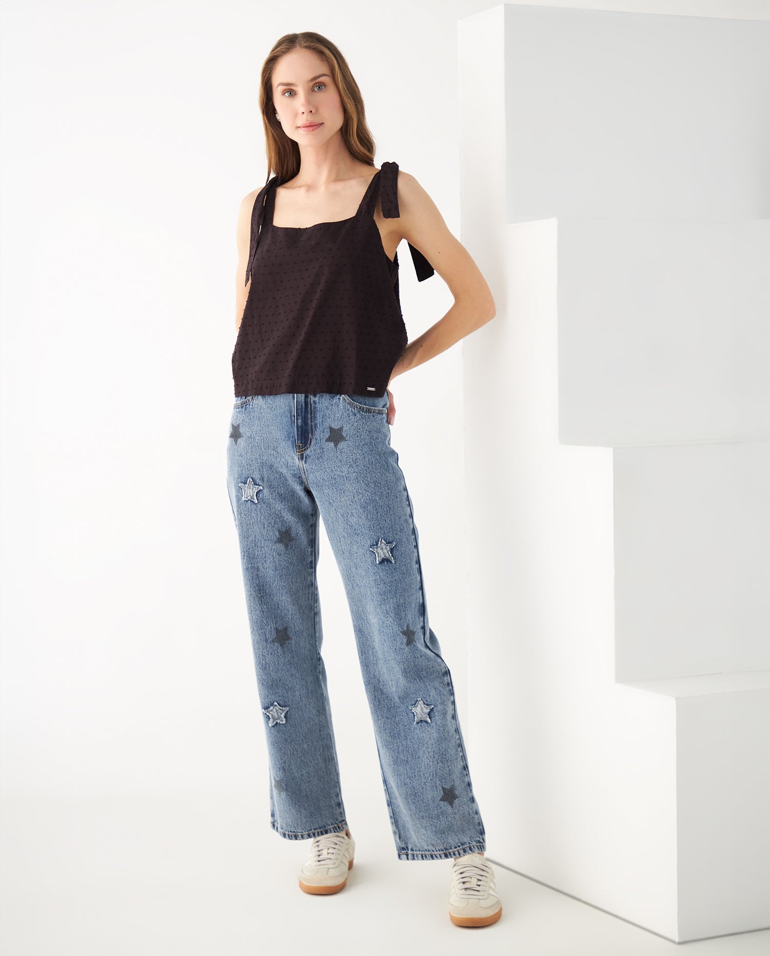 Jean con apliques de estrellas para mujer - Azul