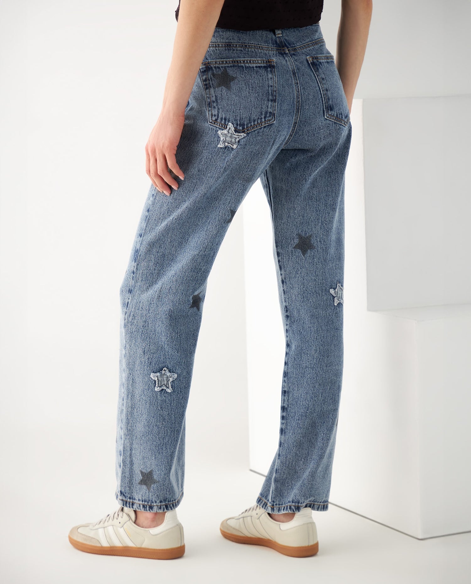 Jean con apliques de estrellas para mujer - Azul