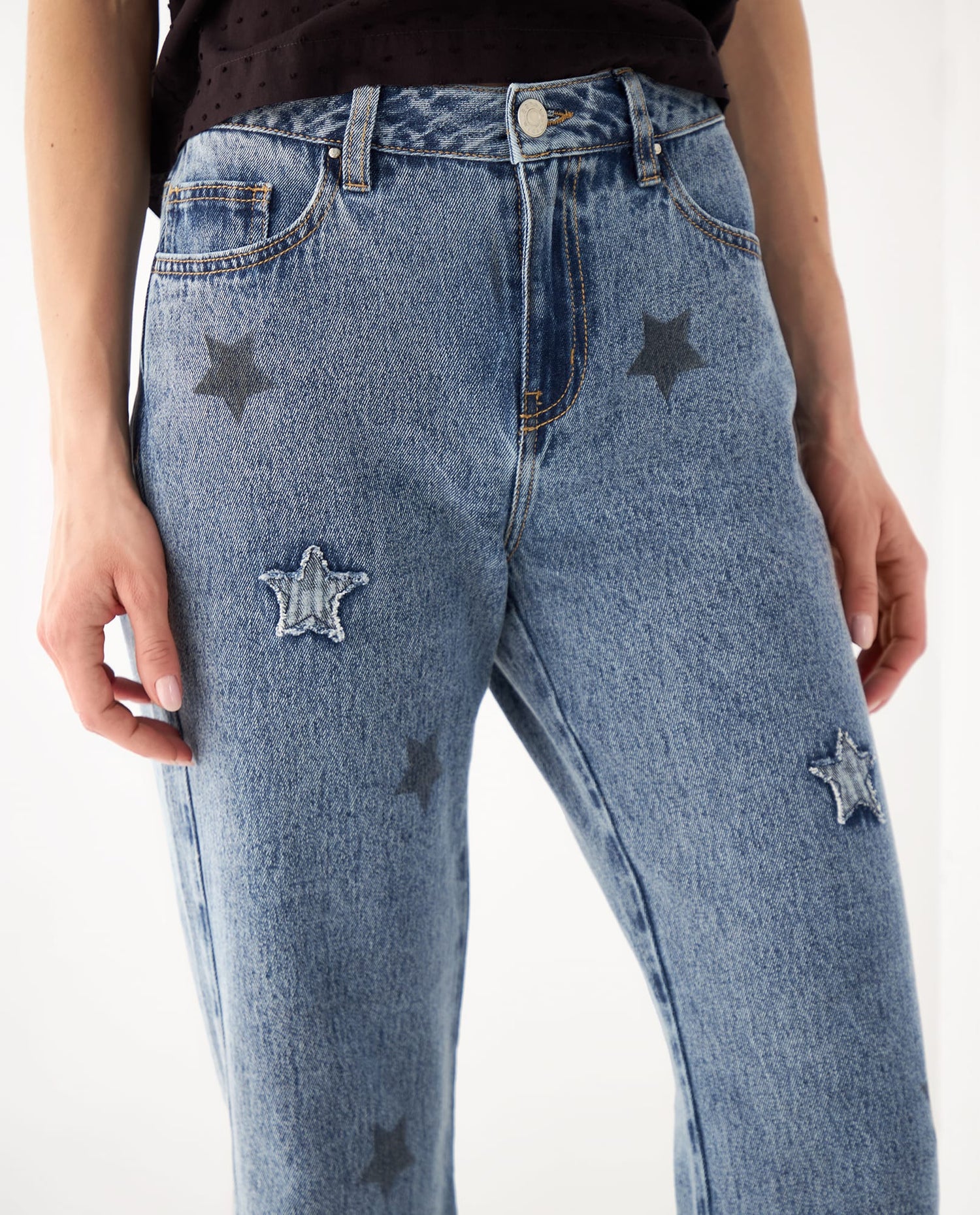 Jean con apliques de estrellas para mujer - Azul