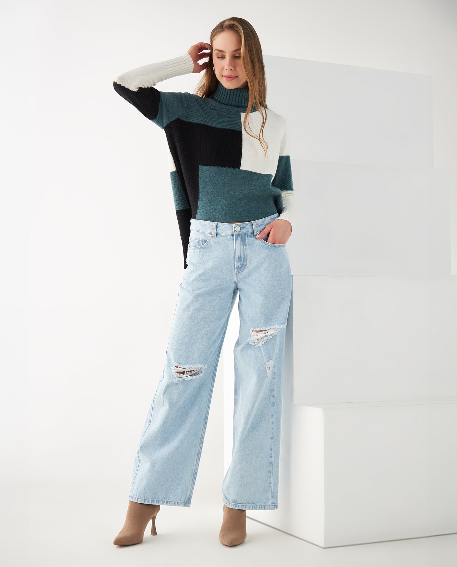 Jean Wide Leg con rotos para mujer - Azul