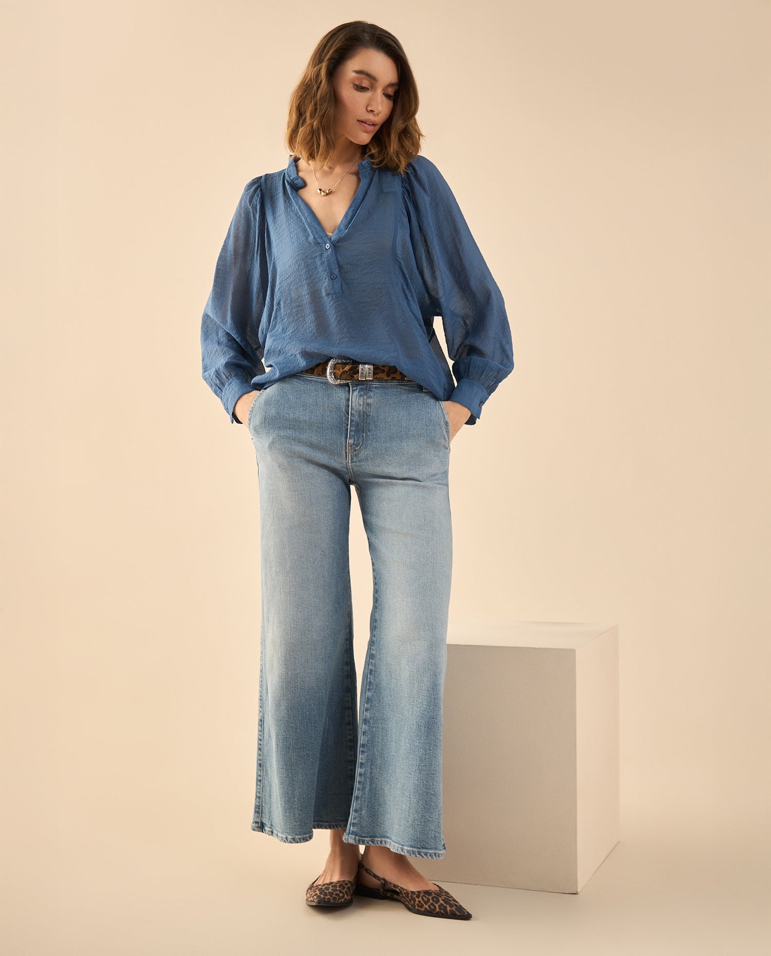 Jean Wide Leg tono medio para mujer - Azul