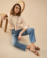 Jean Straight con ruedo al corte para mujer - Azul