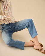 Jean Straight con ruedo al corte para mujer - Azul