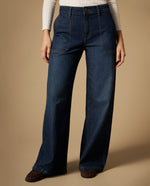 Jean wide leg con bolsillos parche - Azul