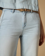 Jean wide leg denim liviano con cinturón - Azul