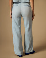 Jean wide leg denim liviano con cinturón - Azul