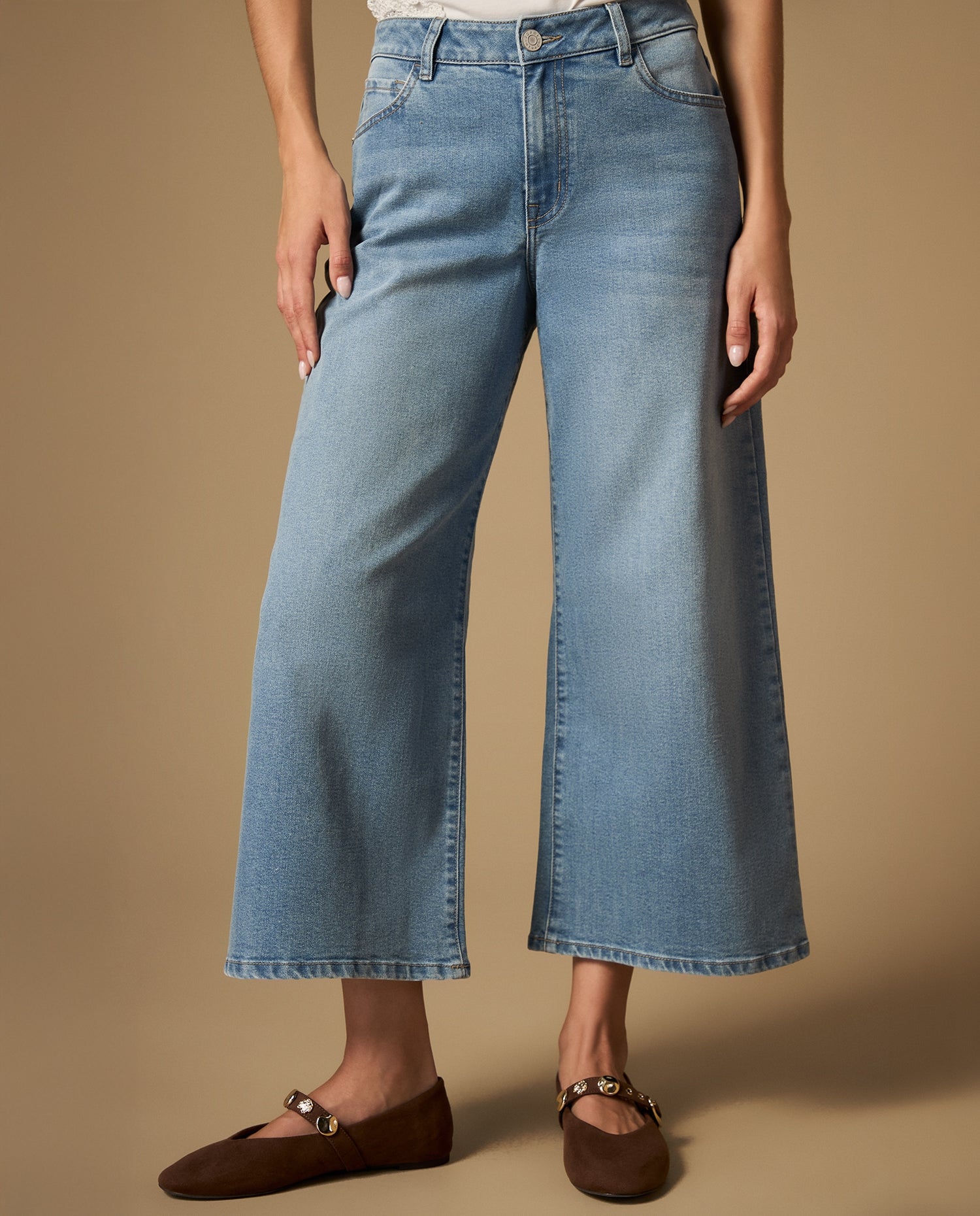 Jean culotte tiro medio silueta ancha - Azul