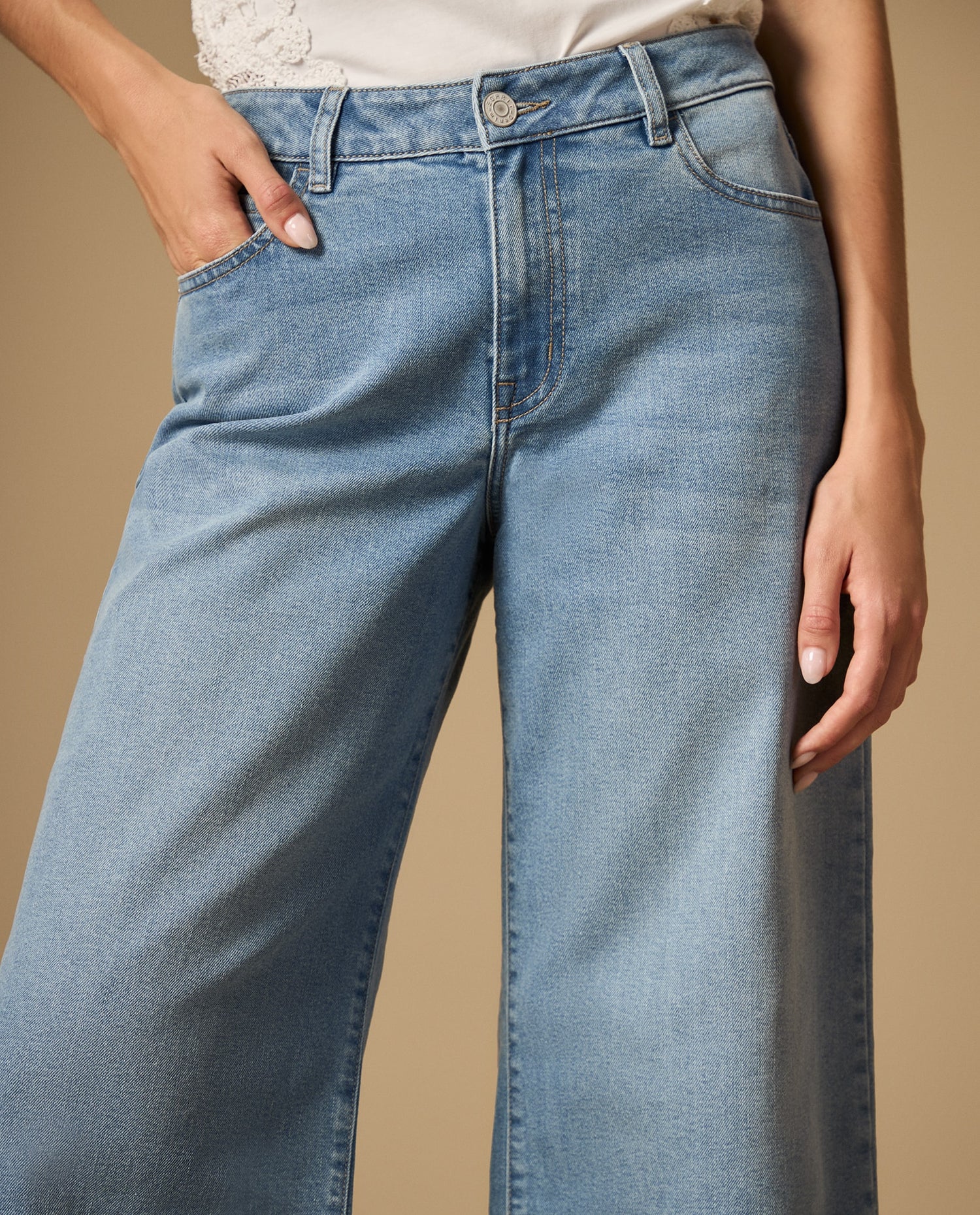 Jean culotte tiro medio silueta ancha - Azul