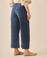 Jean de largo cropped tono medio para mujer - Azul