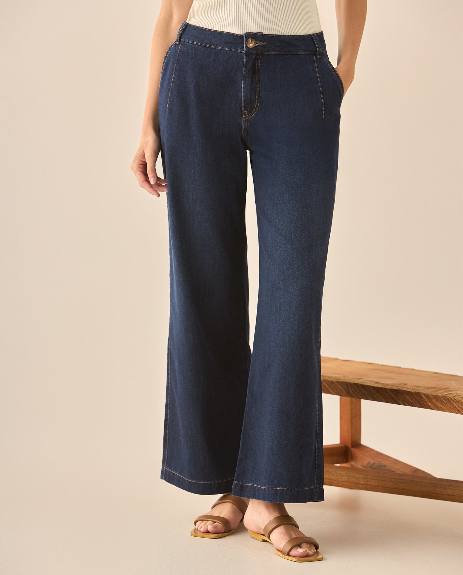Jean Wide Leg tono oscuro para mujer   - Azul