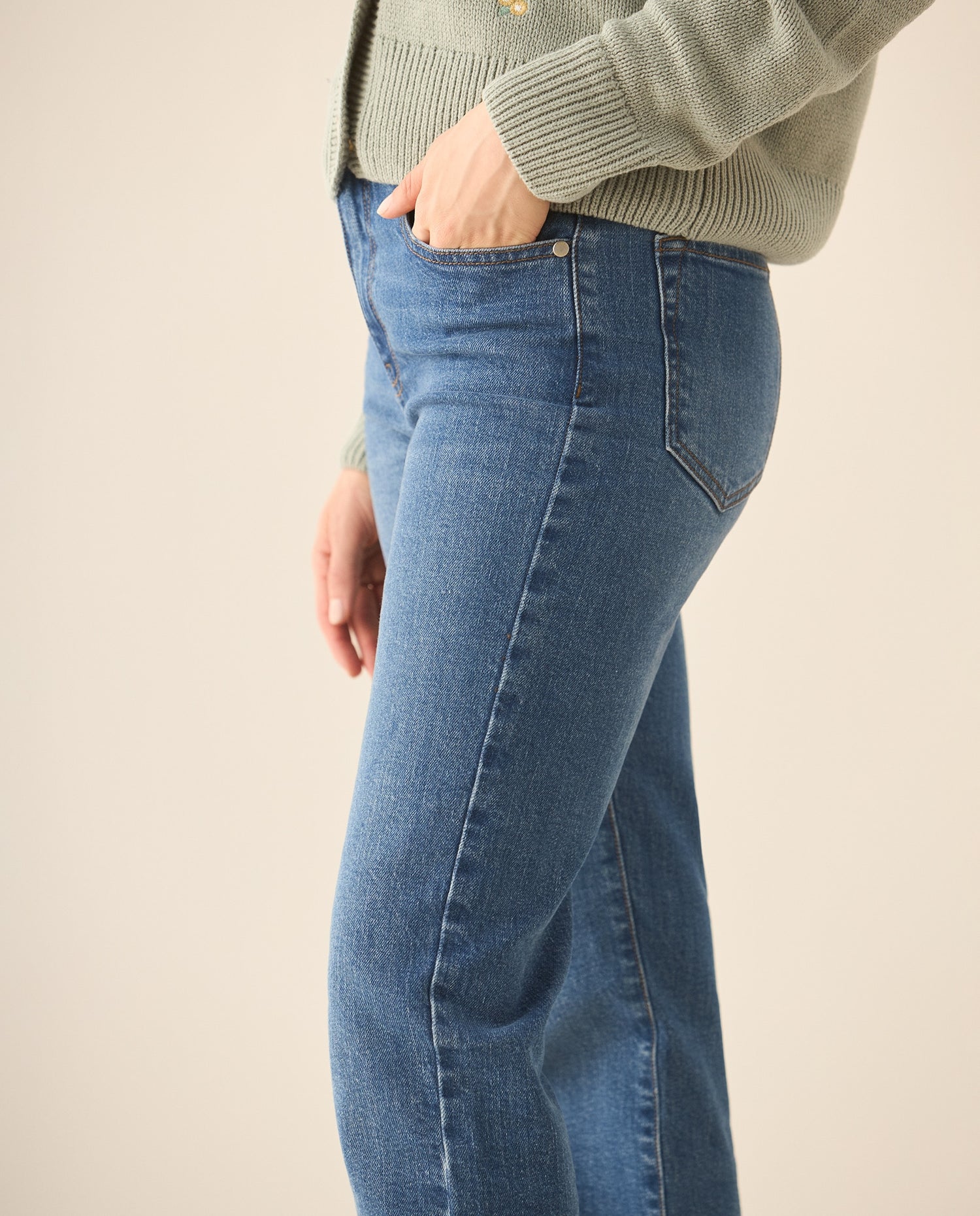 Jean straight fit tono medio para mujer - Azul
