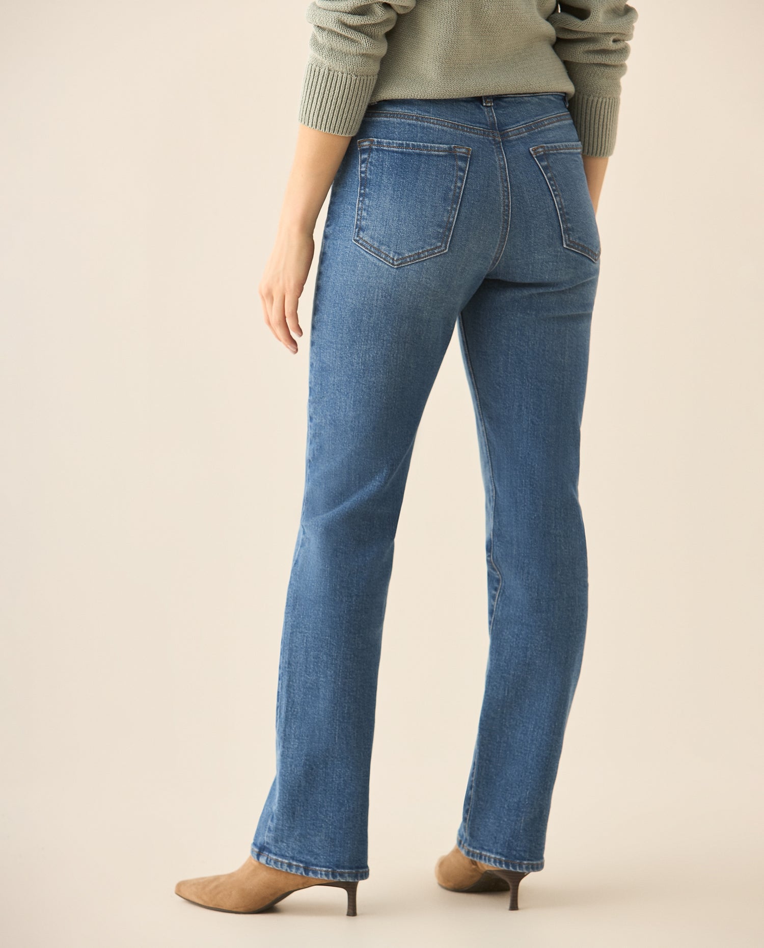 Jean straight fit tono medio para mujer - Azul