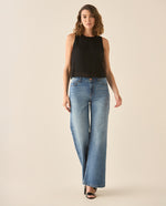 Jean Wide Leg cinco bolsillos para mujer - Azul