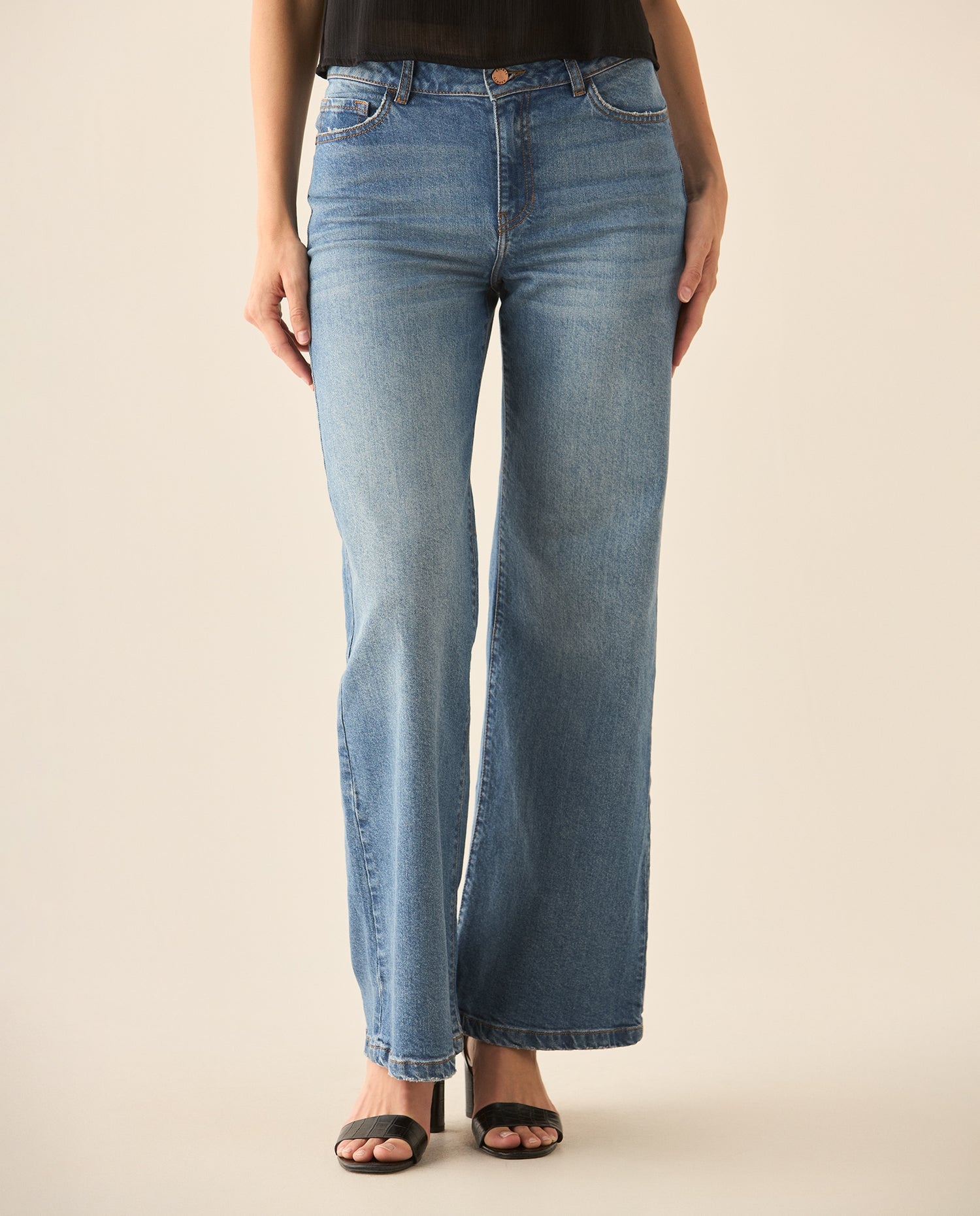 Jean Wide Leg cinco bolsillos para mujer - Azul