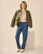 Jean tono medio con pretina lisa para mujer  - Azul