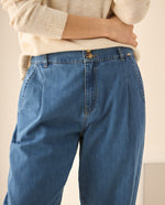 Jean tono medio con pretina lisa para mujer  - Azul