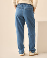 Jean tono medio con pretina lisa para mujer  - Azul