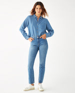Jean Straight con cortes en posterior para mujer - Azul