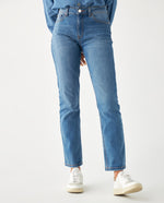 Jean Straight con cortes en posterior para mujer - Azul