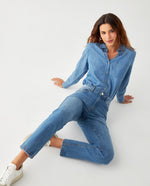 Jean Straight con cortes en posterior para mujer - Azul