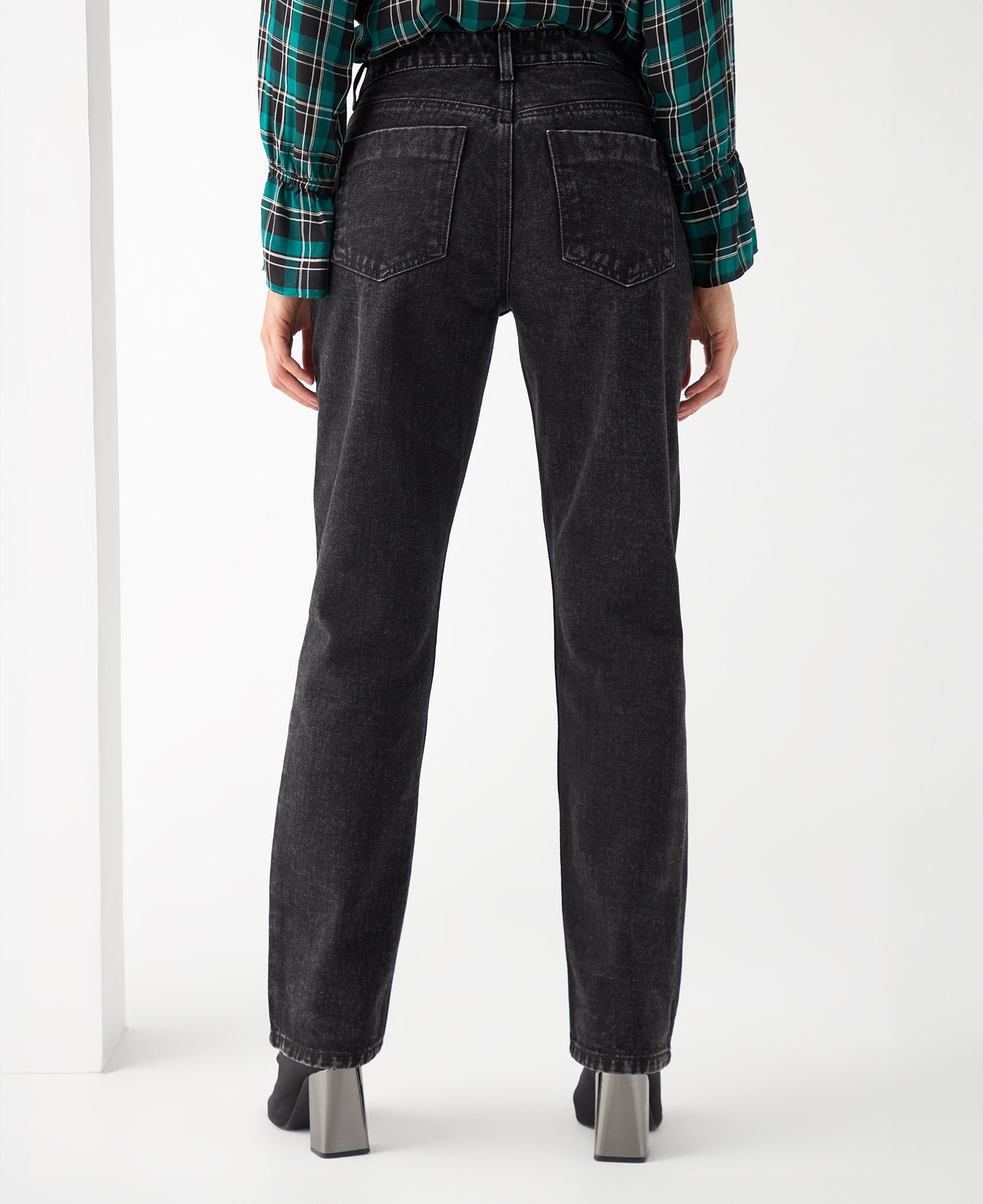 Jean Straight efecto vintage para mujer - Negro