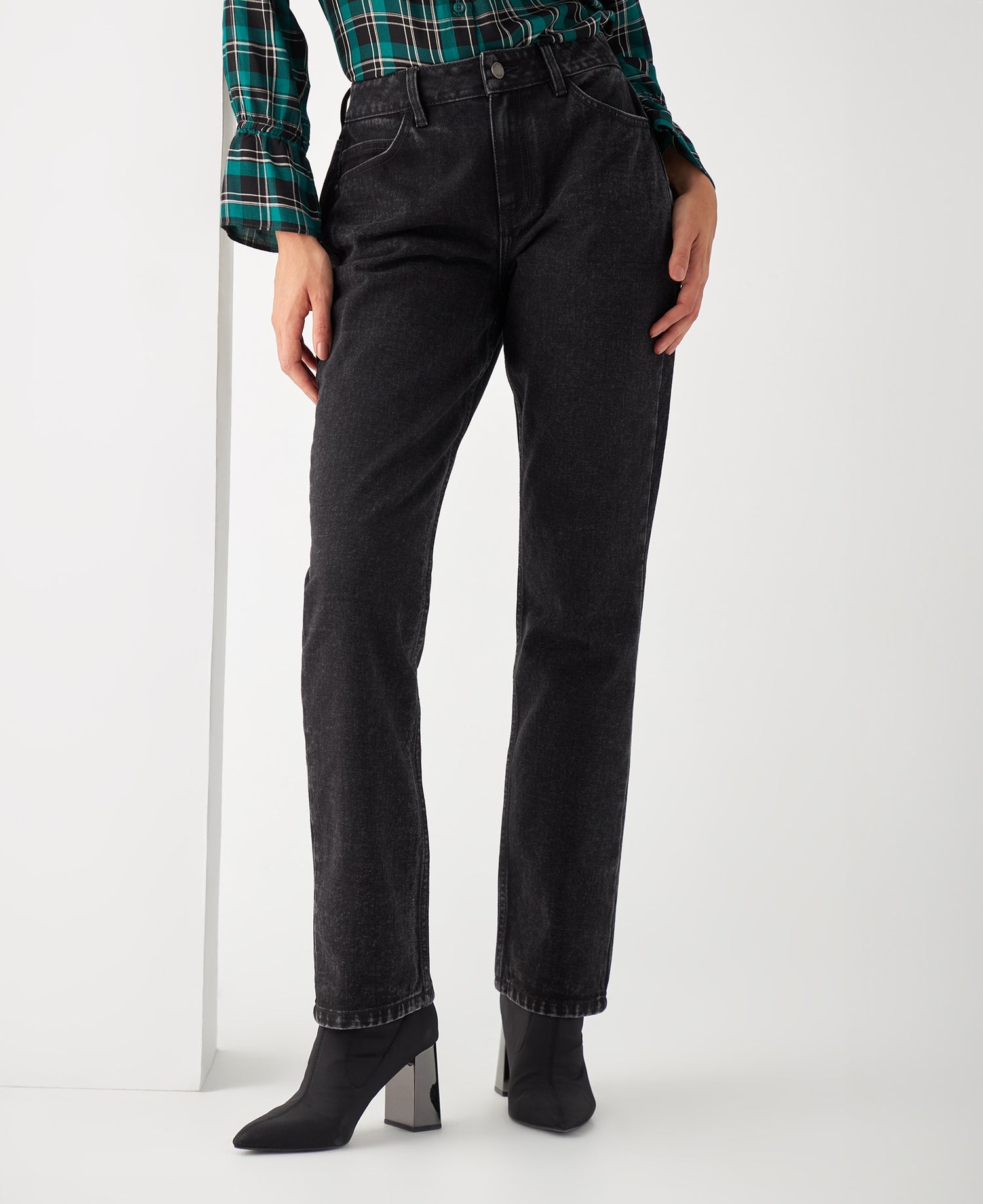 Jean Straight efecto vintage para mujer - Negro