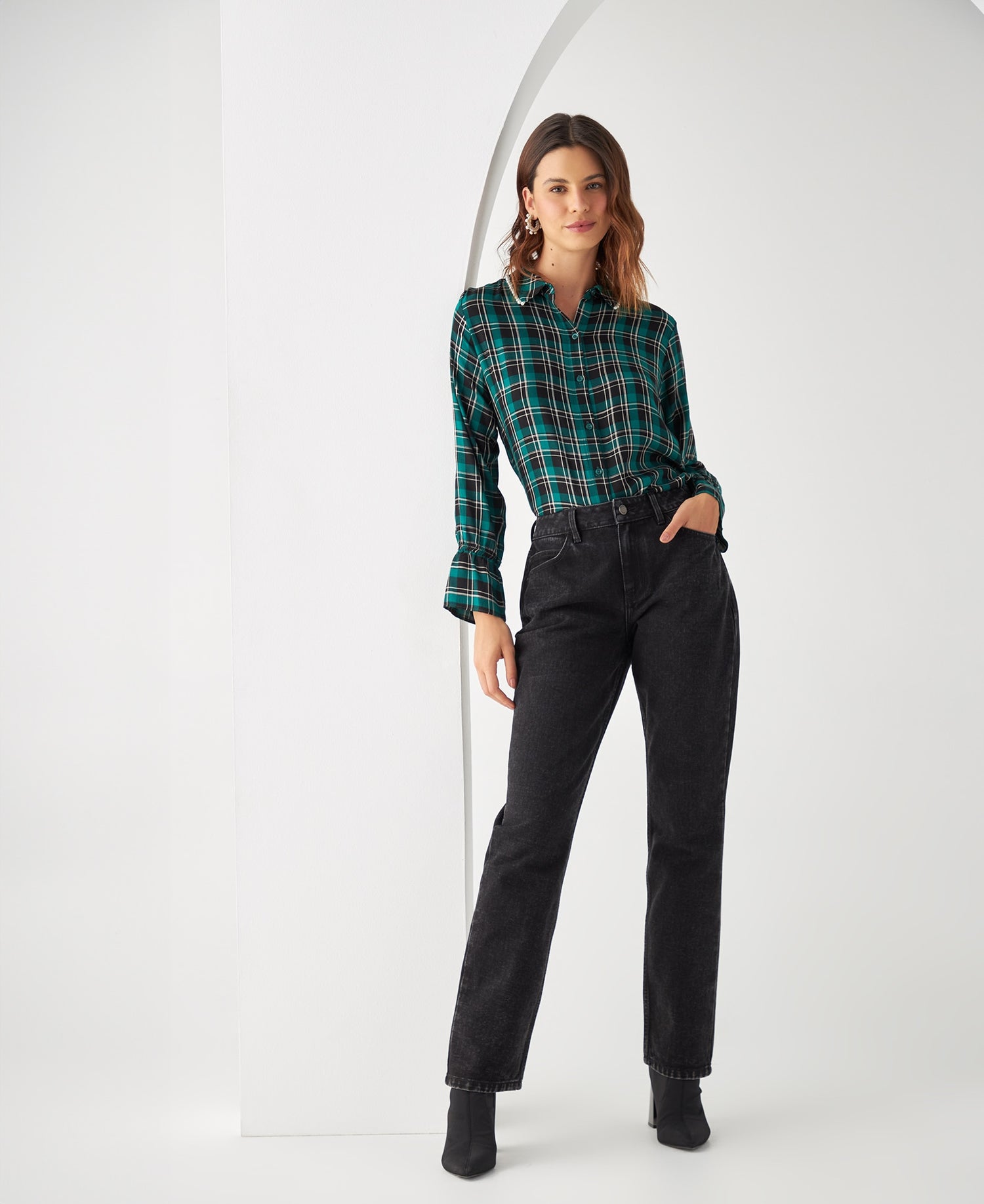 Jean Straight efecto vintage para mujer - Negro